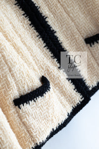 CHANEL 06PF Ivory Black Trim Boucle Tweed Jacket Skirt Suit 38 40 シャネル アイボリー ブラック トリミング ブークレ ツイード ジャケット スカート スーツ 即発