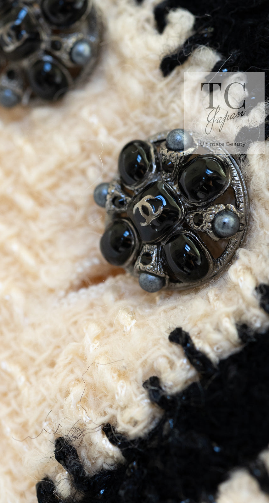 CHANEL 06PF Ivory Black Trim Boucle Tweed Jacket Skirt Suit 38 40 シャネル アイボリー ブラック トリミング ブークレ ツイード ジャケット スカート スーツ 即発