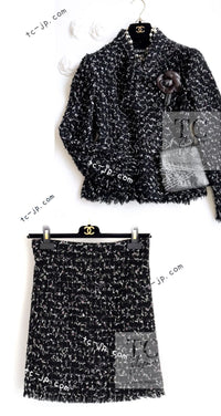 CHANEL 06A Black Purple Wool Cotton Mohair Ribbon Tweed Jacket Skirt Suit 34 36 シャネル ブラック パープル ウール コットン モヘア リボン ツイード ジャケット スカート スーツ 即発