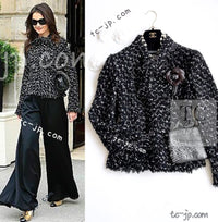 CHANEL 06A Black Purple Wool Cotton Mohair Ribbon Tweed Jacket Skirt Suit 34 36 シャネル ブラック パープル ウール コットン モヘア リボン ツイード ジャケット スカート スーツ 即発