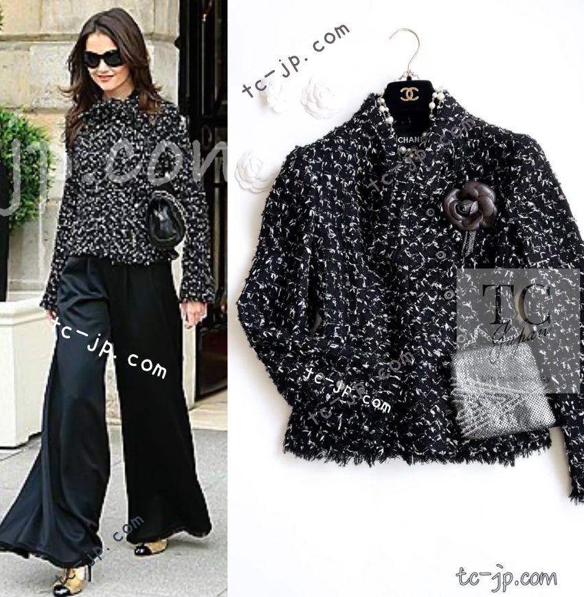 CHANEL 06A Black Purple Wool Cotton Mohair Ribbon Tweed Jacket Skirt Suit 34 36 シャネル ブラック パープル ウール コットン モヘア リボン ツイード ジャケット スカート スーツ 即発