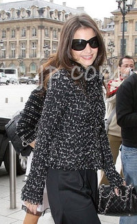 CHANEL 06A Black Purple Wool Cotton Mohair Ribbon Tweed Jacket Skirt Suit 34 36 シャネル ブラック パープル ウール コットン モヘア リボン ツイード ジャケット スカート スーツ 即発