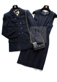 CHANEL 96S Vintage Navy Double Wool Tweed Dress Jacket Setup 38 シャネル ヴィンテージ ネイビー ウール ツイード ワンピース ジャケット セットアップ 即発