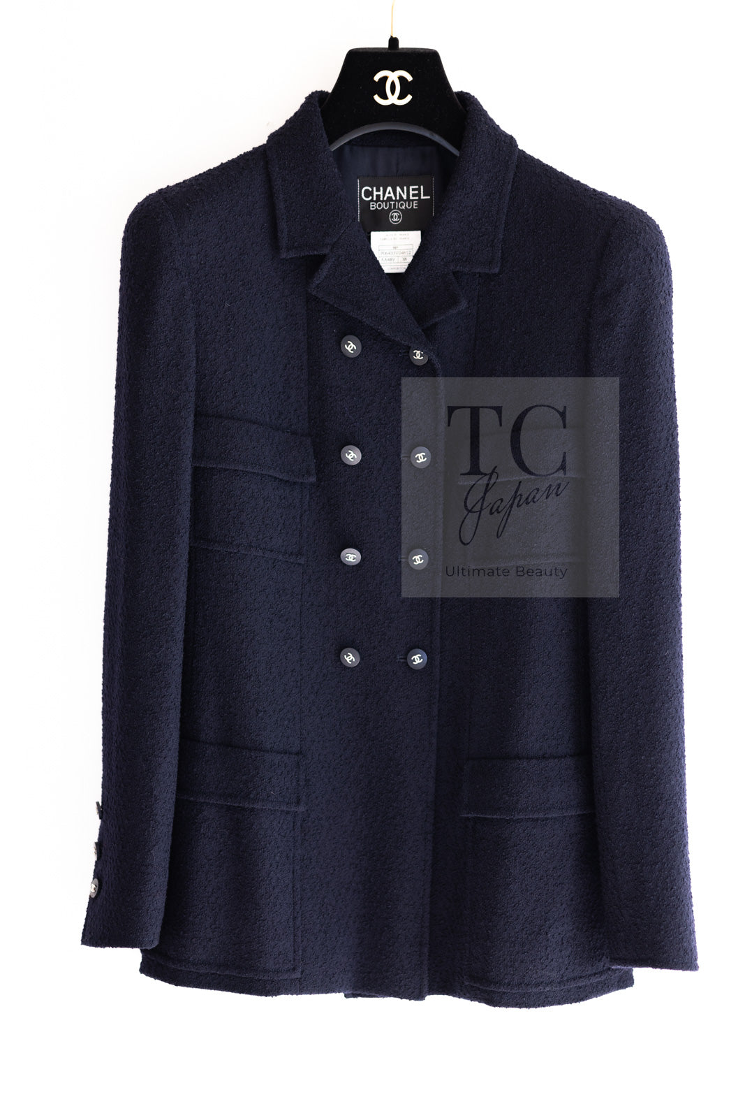 CHANEL 96S Vintage Navy Double Wool Tweed Dress Jacket Setup 38 シャネル ヴィンテージ ネイビー ウール ツイード ワンピース ジャケット セットアップ 即発