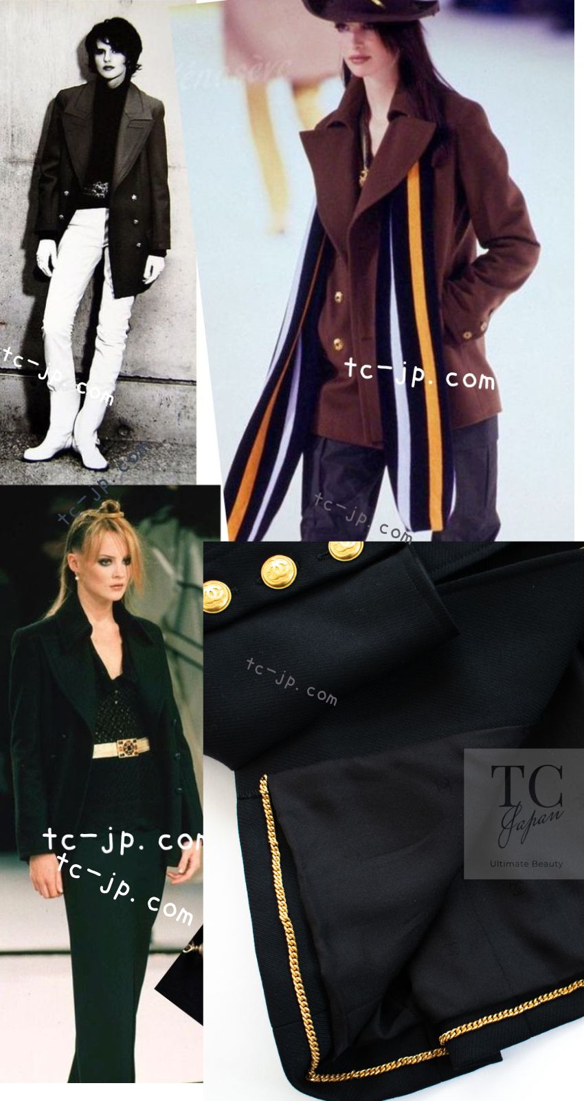 CHANEL 96A Vintage Black Wool 100 Gold CC Logo Buttons Military Jacket Skirt Suit 36 シャネル ヴィンテージ ブラック ウール 100% ゴールド CC ロゴ ボタン ミリタリー ジャケット スカート スーツ 即発