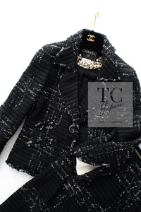 CHANEL 08C Black Beaded Chain Cotton Wool Tweed Jacket Skirt Suit 36 シャネル ブラック ビーズ チェーン コットン ウール ツイード ジャケット スカート スーツ 即発