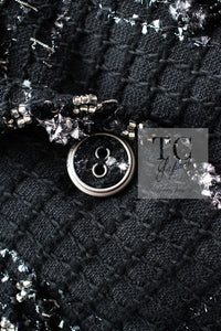 CHANEL 08C Black Beaded Chain Cotton Wool Tweed Jacket Skirt Suit 36 シャネル ブラック ビーズ チェーン コットン ウール ツイード ジャケット スカート スーツ 即発