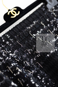 CHANEL 08C Black Beaded Chain Cotton Wool Tweed Jacket Skirt Suit 36 シャネル ブラック ビーズ チェーン コットン ウール ツイード ジャケット スカート スーツ 即発