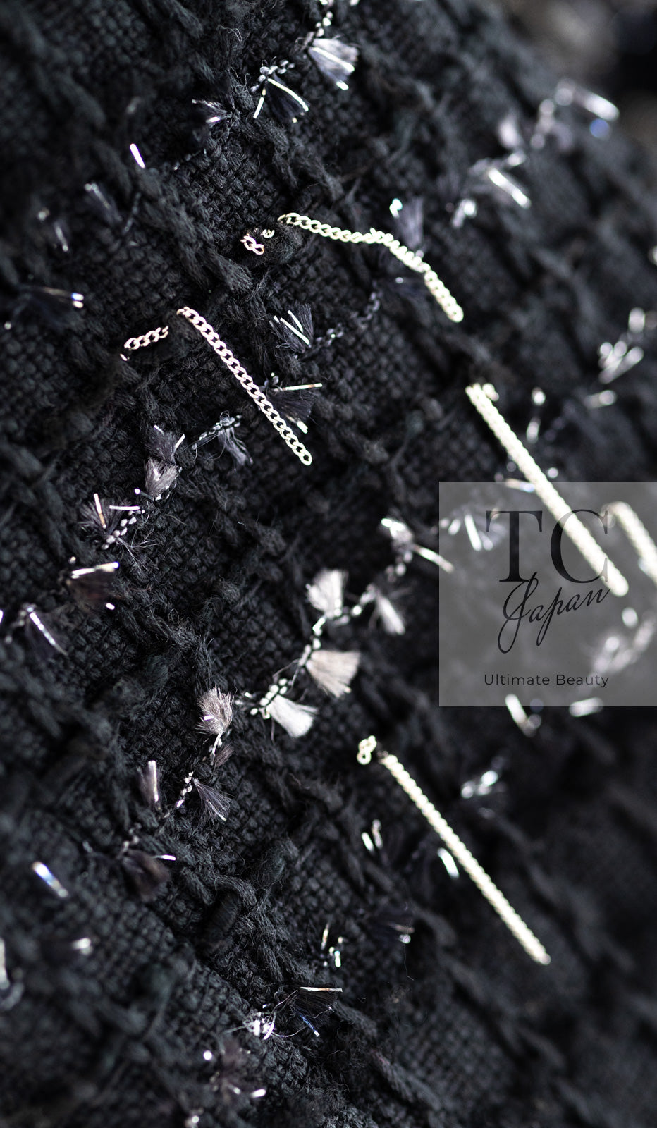 CHANEL 08C Black Beaded Chain Cotton Wool Tweed Jacket Skirt Suit 36 シャネル ブラック ビーズ チェーン コットン ウール ツイード ジャケット スカート スーツ 即発