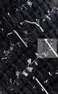 CHANEL 08C Black Beaded Chain Cotton Wool Tweed Jacket Skirt Suit 36 シャネル ブラック ビーズ チェーン コットン ウール ツイード ジャケット スカート スーツ 即発