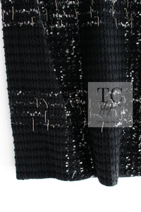 CHANEL 08C Black Beaded Chain Cotton Wool Tweed Jacket Skirt Suit 36 シャネル ブラック ビーズ チェーン コットン ウール ツイード ジャケット スカート スーツ 即発