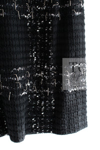 CHANEL 08C Black Beaded Chain Cotton Wool Tweed Jacket Skirt Suit 36 シャネル ブラック ビーズ チェーン コットン ウール ツイード ジャケット スカート スーツ 即発