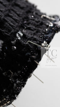 CHANEL 08C Black Beaded Chain Cotton Wool Tweed Jacket Skirt Suit 36 シャネル ブラック ビーズ チェーン コットン ウール ツイード ジャケット スカート スーツ 即発