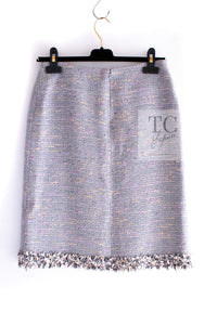 CHANEL 04A Gray Pink Lavender Multi Tweed Jacket Skirt Suit 38 シャネル グレー ピンク ラベンダー マルチカラー ツイード ジャケット スカート スーツ 即発