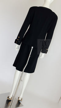CHANEL 88A Vintage Black Wool Gold Buttons Jacket Skirt Suit 40 シャネル ヴィンテージ ブラック ウール ジャケット スカート スーツ 即発