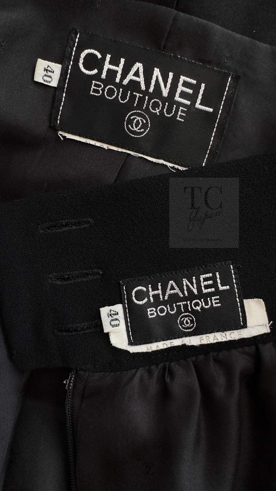 CHANEL 88A Vintage Black Wool Gold Buttons Jacket Skirt Suit 40 シャネル ヴィンテージ ブラック ウール ジャケット スカート スーツ 即発