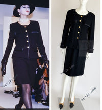 CHANEL 88A Vintage Black Wool Gold Buttons Jacket Skirt Suit 40 シャネル ヴィンテージ ブラック ウール ジャケット スカート スーツ 即発