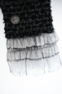 CHANEL 13B Charcoal Gray Black Ruffle Trim Jacket 38 シャネル チャコールグレー ブラック ラッフル トリム ジャケット 即発