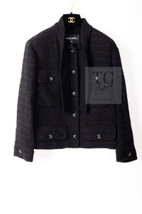 CHANEL 21C Black Bow CC Buttons Tweed Jacket Skirt Suit 38 シャネル ブラック リボン ココボタン ツイード ジャケット スカート スーツ 即発