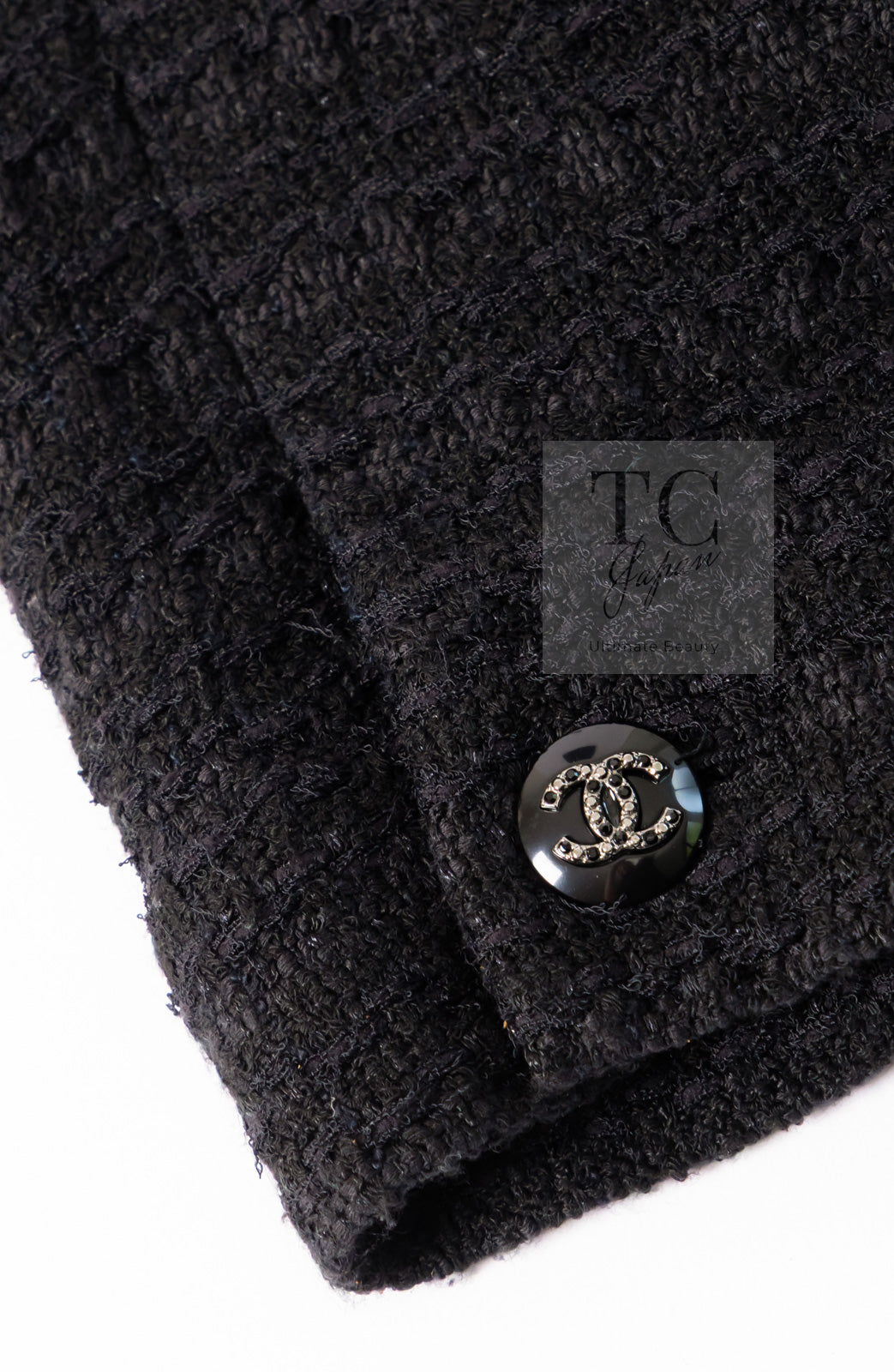 CHANEL 21C Black Bow CC Buttons Tweed Jacket Skirt Suit 38 シャネル ブラック リボン ココボタン ツイード ジャケット スカート スーツ 即発