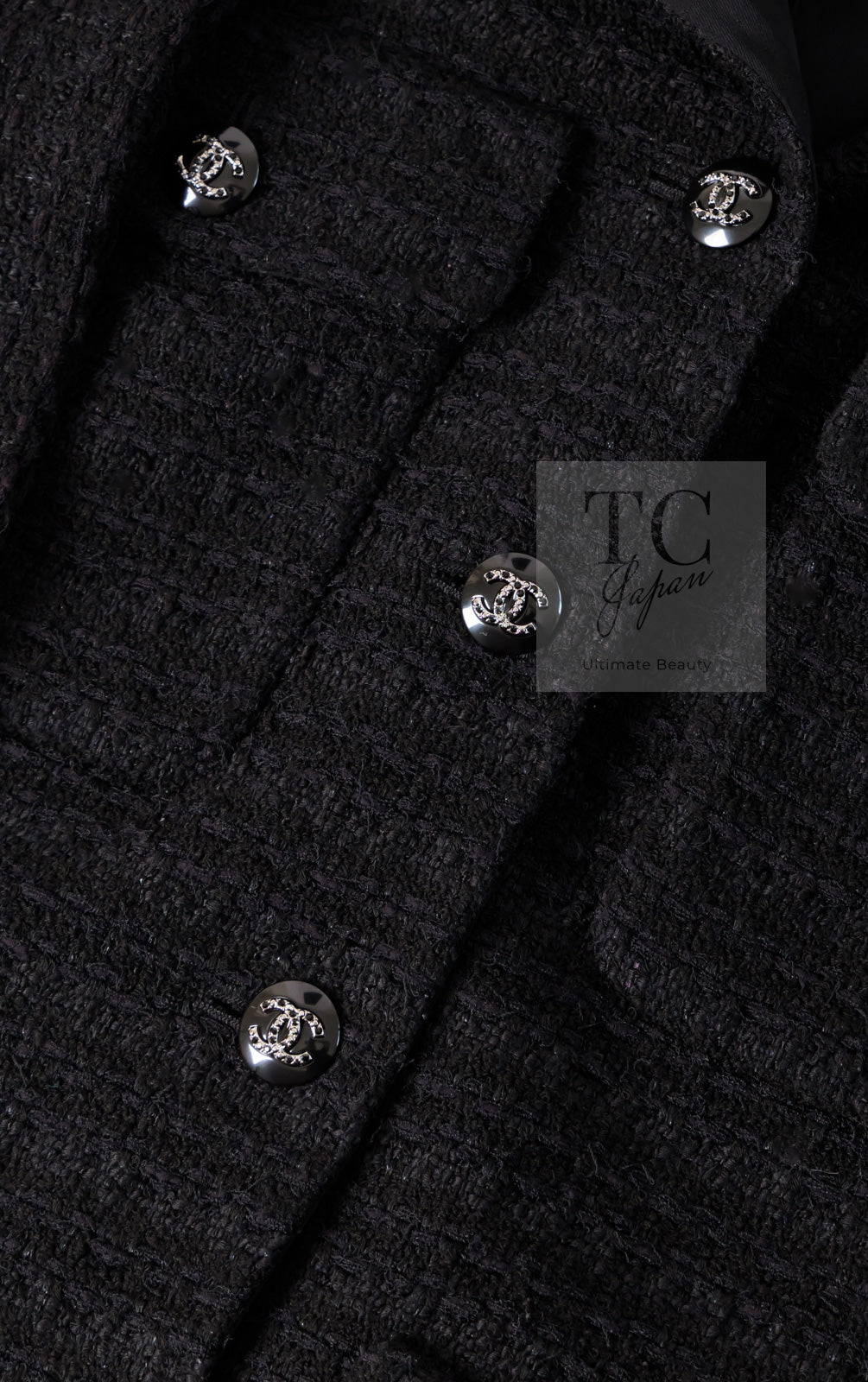 CHANEL 21C Black Bow CC Buttons Tweed Jacket Skirt Suit 38 シャネル ブラック リボン ココボタン ツイード ジャケット スカート スーツ 即発