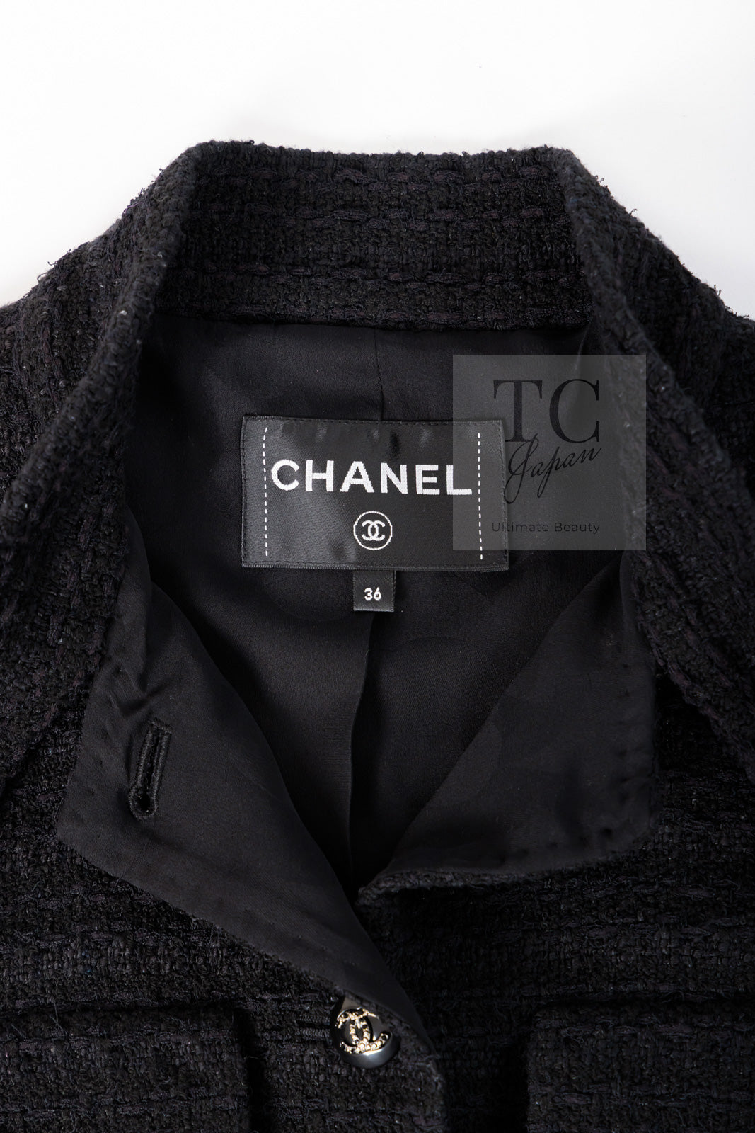 CHANEL 21C Black Bow CC Buttons Tweed Jacket Skirt Suit 38 シャネル ブラック リボン ココボタン ツイード ジャケット スカート スーツ 即発
