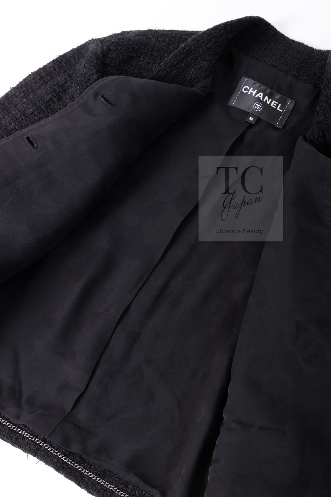 CHANEL 21C Black Bow CC Buttons Tweed Jacket Skirt Suit 38 シャネル ブラック リボン ココボタン ツイード ジャケット スカート スーツ 即発