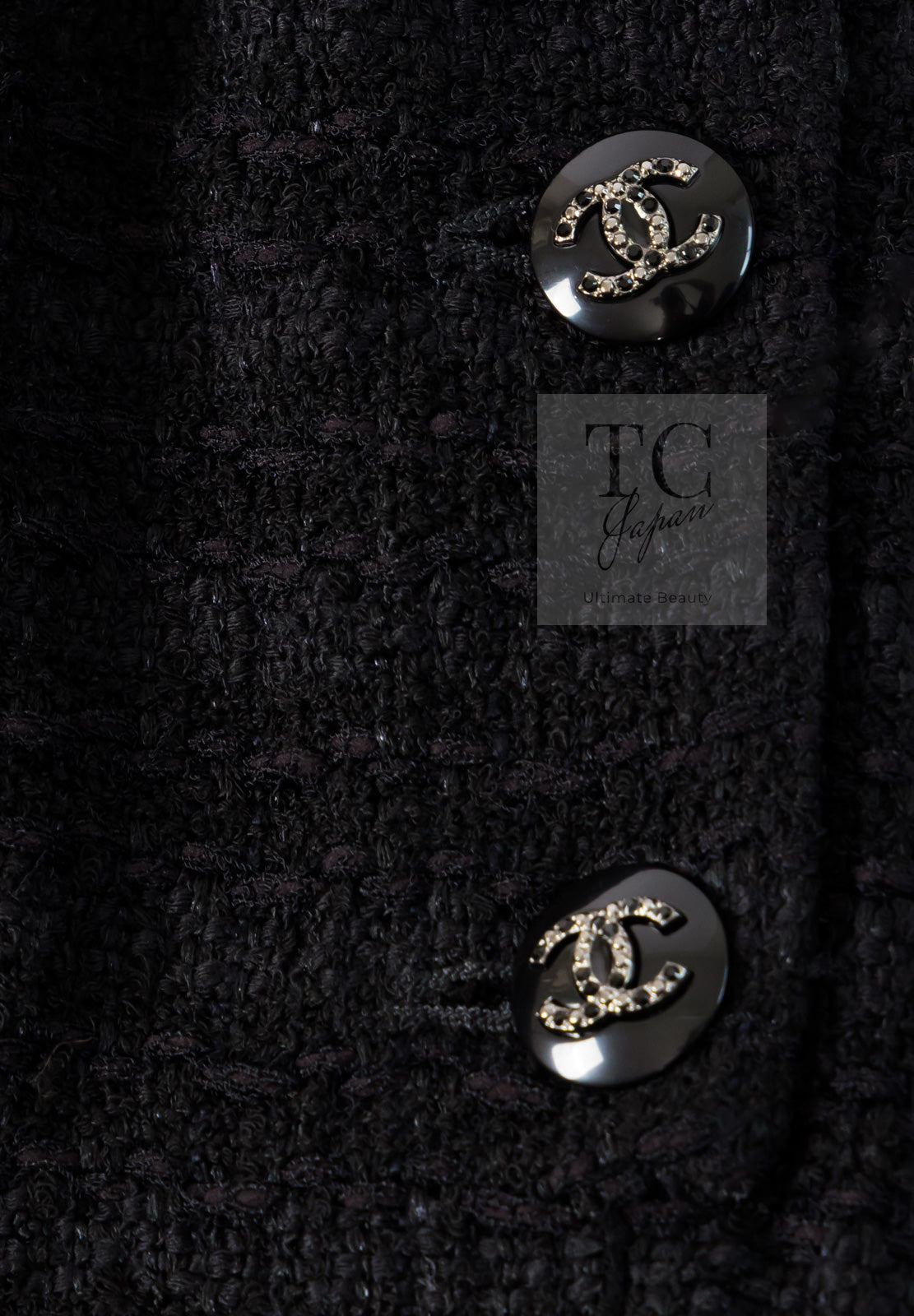 CHANEL 21C Black Bow CC Buttons Tweed Jacket Skirt Suit 38 シャネル ブラック リボン ココボタン ツイード ジャケット スカート スーツ 即発