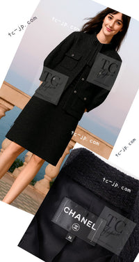 CHANEL 21C Black Bow CC Buttons Tweed Jacket Skirt Suit 38 シャネル ブラック リボン ココボタン ツイード ジャケット スカート スーツ 即発