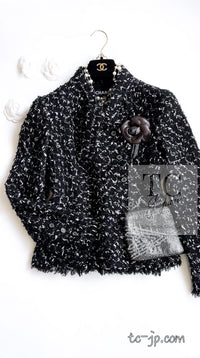 CHANEL 06A Black Purple Wool Cotton Mohair Ribbon Tweed Jacket Skirt Suit 34 36 シャネル ブラック パープル ウール コットン モヘア リボン ツイード ジャケット スカート スーツ 即発