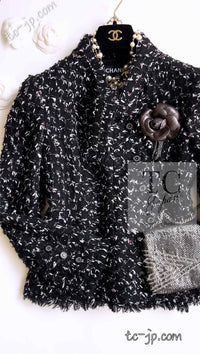 CHANEL 06A Black Purple Wool Cotton Mohair Ribbon Tweed Jacket Skirt Suit 34 36 シャネル ブラック パープル ウール コットン モヘア リボン ツイード ジャケット スカート スーツ 即発