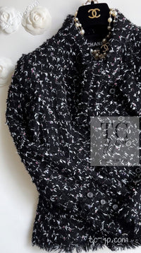 CHANEL 06A Black Purple Wool Cotton Mohair Ribbon Tweed Jacket Skirt Suit 34 36 シャネル ブラック パープル ウール コットン モヘア リボン ツイード ジャケット スカート スーツ 即発