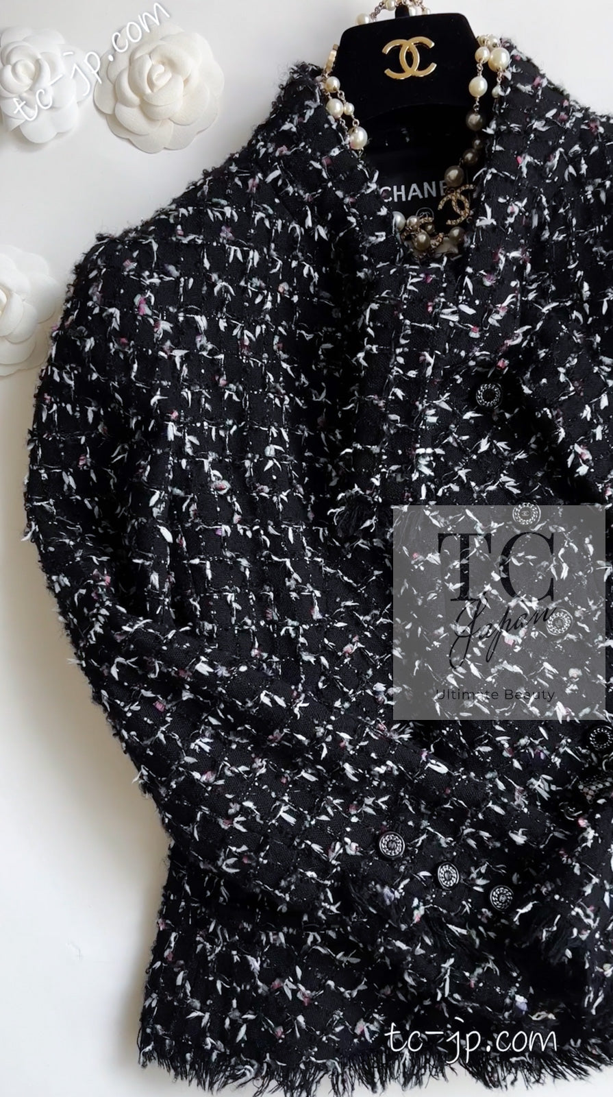 CHANEL 06A Black Purple Wool Cotton Mohair Ribbon Tweed Jacket Skirt Suit 34 36 シャネル ブラック パープル ウール コットン モヘア リボン ツイード ジャケット スカート スーツ 即発