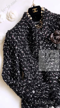 CHANEL 06A Black Purple Wool Cotton Mohair Ribbon Tweed Jacket Skirt Suit 34 36 シャネル ブラック パープル ウール コットン モヘア リボン ツイード ジャケット スカート スーツ 即発