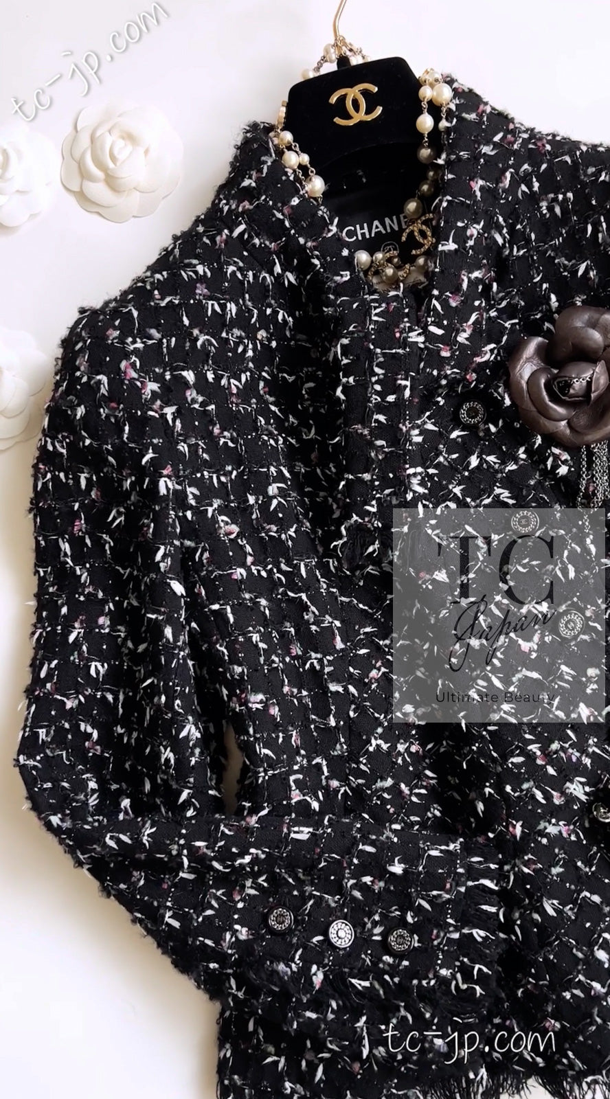 CHANEL 06A Black Purple Wool Cotton Mohair Ribbon Tweed Jacket Skirt Suit 34 36 シャネル ブラック パープル ウール コットン モヘア リボン ツイード ジャケット スカート スーツ 即発