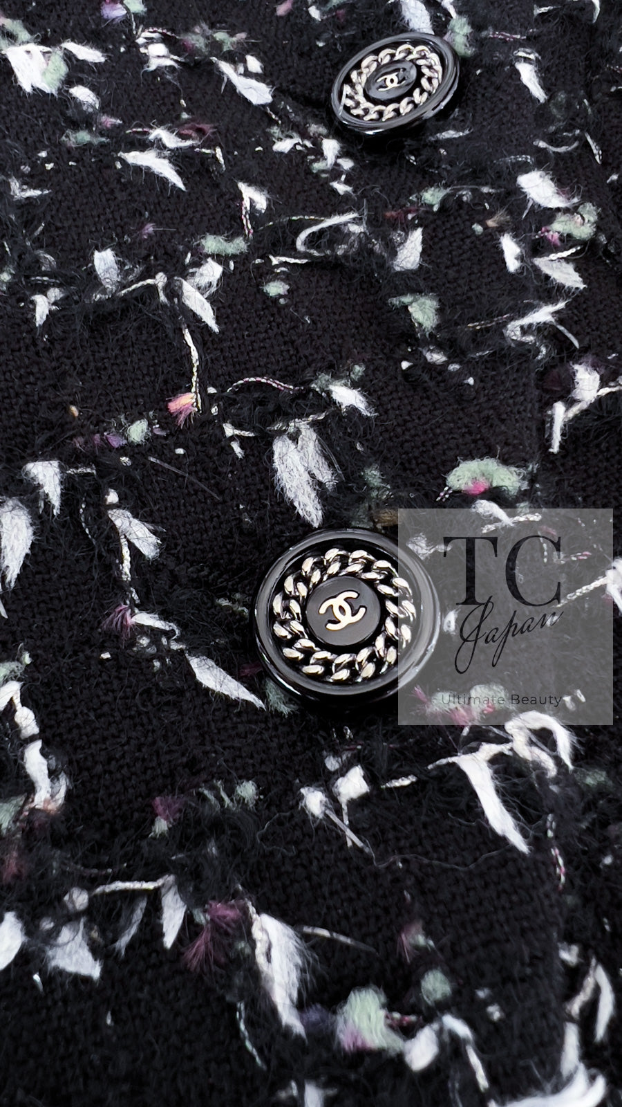 CHANEL 06A Black Purple Wool Cotton Mohair Ribbon Tweed Jacket Skirt Suit 34 36 シャネル ブラック パープル ウール コットン モヘア リボン ツイード ジャケット スカート スーツ 即発
