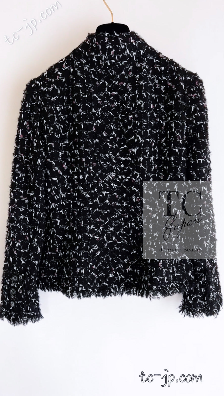 CHANEL 06A Black Purple Wool Cotton Mohair Ribbon Tweed Jacket Skirt Suit 34 36 シャネル ブラック パープル ウール コットン モヘア リボン ツイード ジャケット スカート スーツ 即発
