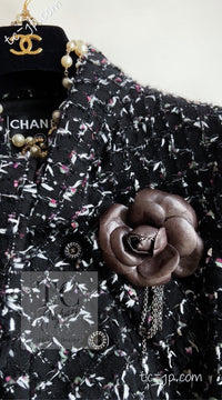 CHANEL 06A Black Purple Wool Cotton Mohair Ribbon Tweed Jacket Skirt Suit 34 36 シャネル ブラック パープル ウール コットン モヘア リボン ツイード ジャケット スカート スーツ 即発