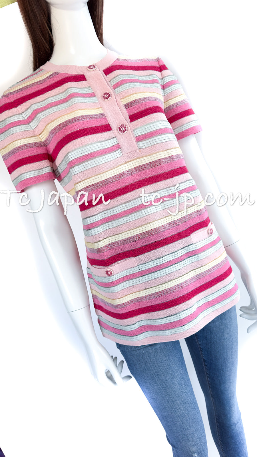 シャネル チュニック トップス CHANEL ピンク レッド ホワイト ストライプ ボーダー 16C Pink Red White Stripe  Border Tops Tunic – TC JAPAN