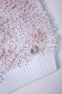 CHANEL 16C White Red Dot Ribbon Embellishments Knit Pullover Sweater Tops 40 42 シャネル ホワイト レッド ドット リボン ニット プルオーバー セーター トップス 即発