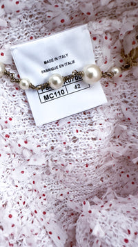 CHANEL 16C White Red Dot Ribbon Embellishments Knit Pullover Sweater Tops 40 42 シャネル ホワイト レッド ドット リボン ニット プルオーバー セーター トップス 即発