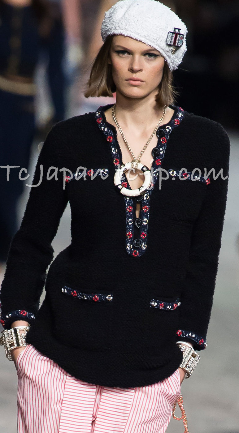 シャネル ブラックトリコロール コットン リング トリム 肉厚 ニット  