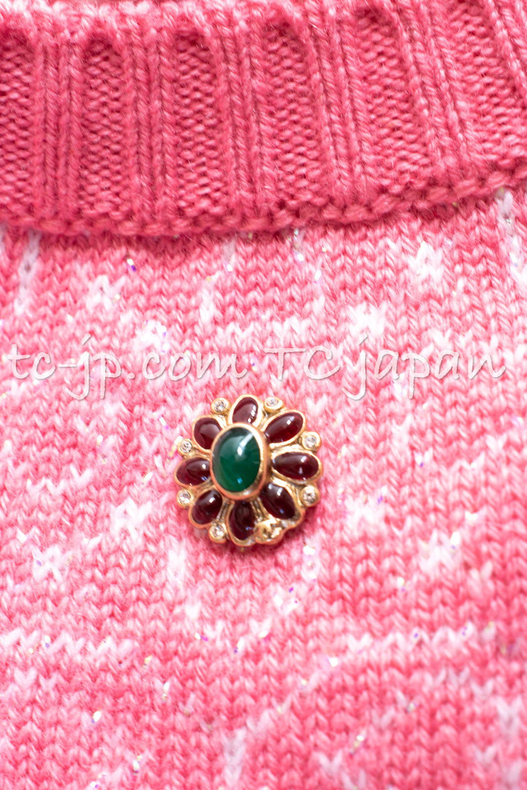 CHANEL 12PF Pink Ivory Scarf Gripoix Cashmere Knit Sweater 34 36 シャネル ピンク 桜さくらカラー マフラー付 グリポワ宝石  カシミヤ ニット セーター 即発