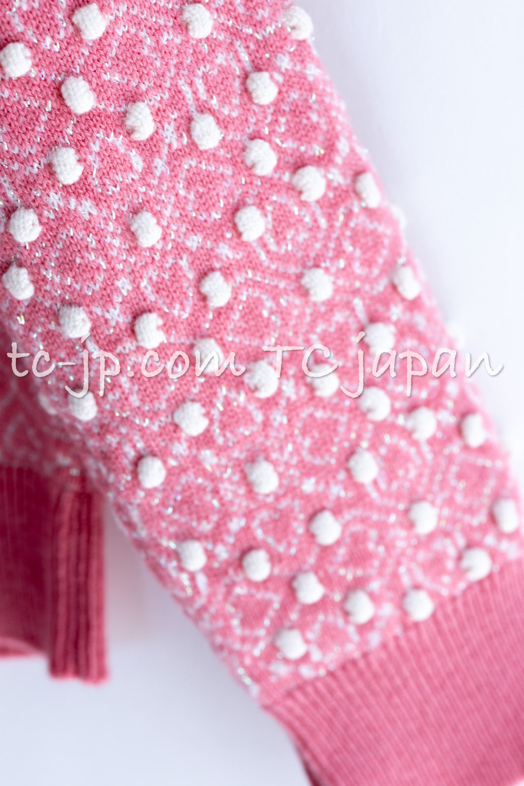 CHANEL 12PF Pink Ivory Scarf Gripoix Cashmere Knit Sweater 34 36 シャネル ピンク 桜さくらカラー マフラー付 グリポワ宝石  カシミヤ ニット セーター 即発