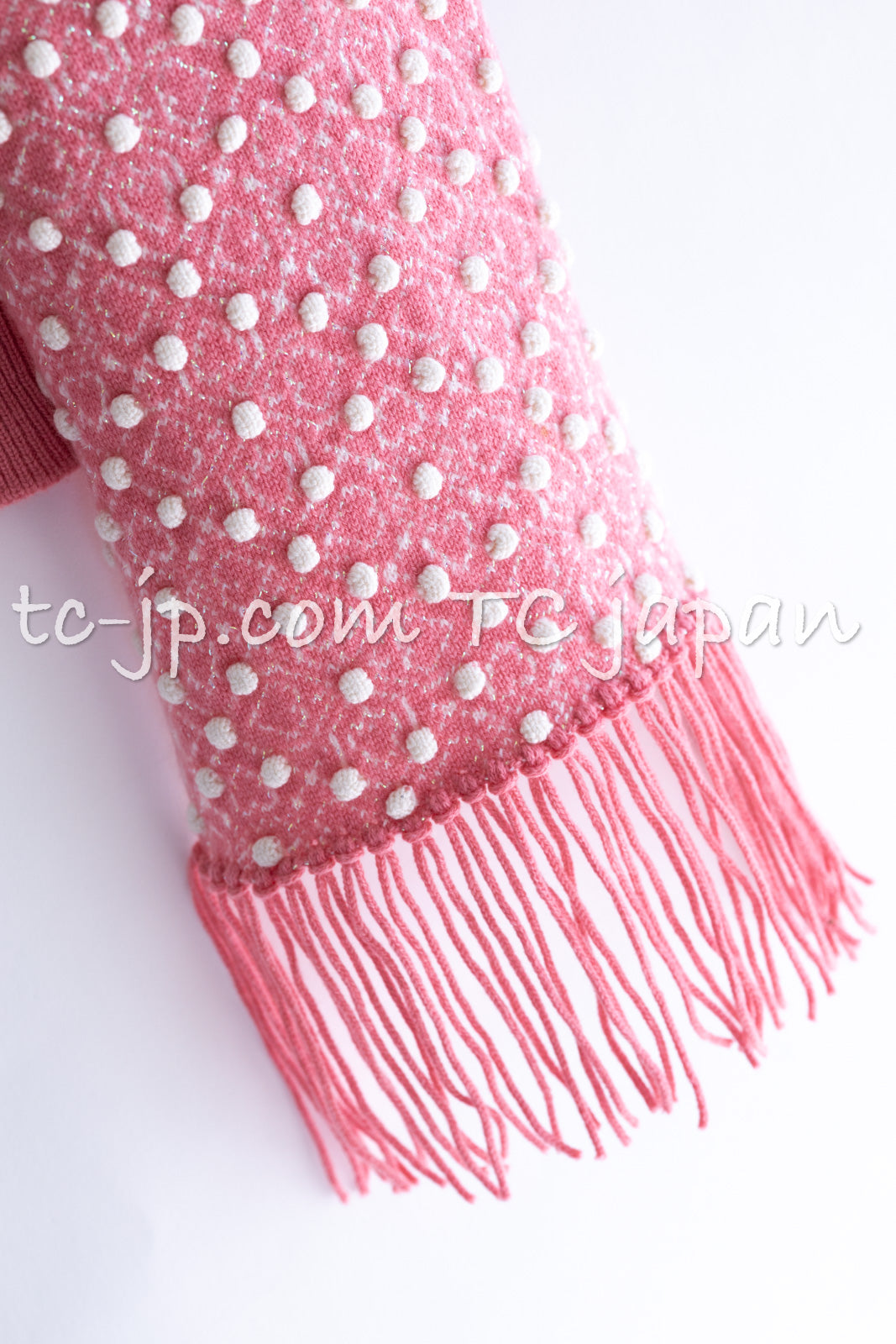 CHANEL 12PF Pink Ivory Scarf Gripoix Cashmere Knit Sweater 34 36 シャネル ピンク 桜さくらカラー マフラー付 グリポワ宝石  カシミヤ ニット セーター 即発