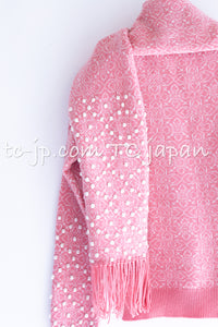 CHANEL 12PF Pink Ivory Scarf Gripoix Cashmere Knit Sweater 34 36 シャネル ピンク 桜さくらカラー マフラー付 グリポワ宝石  カシミヤ ニット セーター 即発
