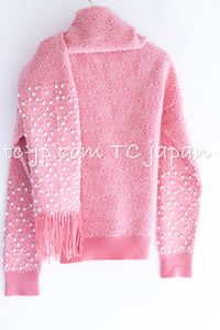 CHANEL 12PF Pink Ivory Scarf Gripoix Cashmere Knit Sweater 34 36 シャネル ピンク 桜さくらカラー マフラー付 グリポワ宝石  カシミヤ ニット セーター 即発