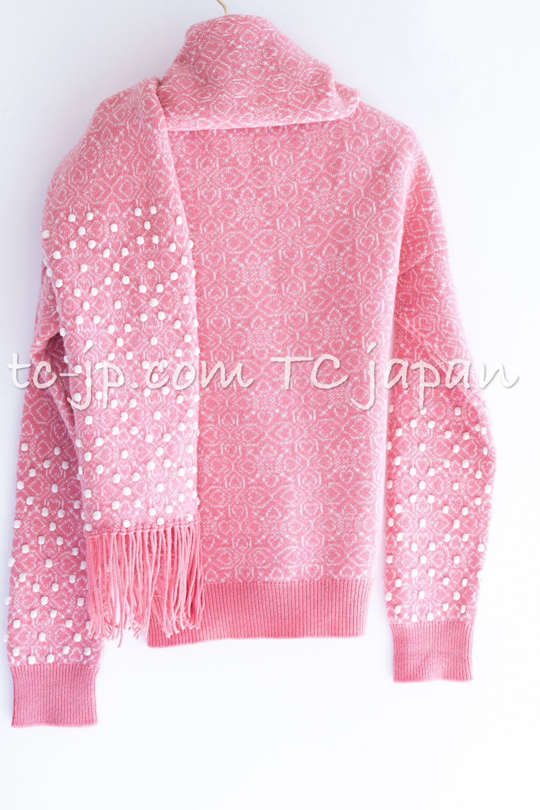 CHANEL 12PF Pink Ivory Scarf Gripoix Cashmere Knit Sweater 34 36 シャネル ピンク 桜さくらカラー マフラー付 グリポワ宝石  カシミヤ ニット セーター 即発