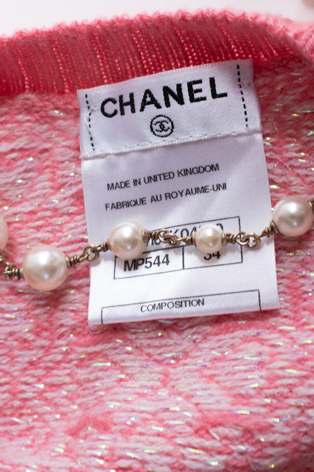 CHANEL 12PF Pink Ivory Scarf Gripoix Cashmere Knit Sweater 34 36 シャネル ピンク 桜さくらカラー マフラー付 グリポワ宝石  カシミヤ ニット セーター 即発