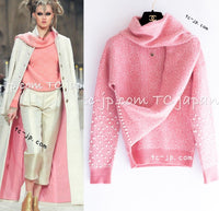 CHANEL 12PF Pink Ivory Scarf Gripox Cashmere Knit Sweater 34 36 シャネル ピンク 桜さくらカラー マフラー付 グリポワ宝石  カシミヤ ニット セーター 即発